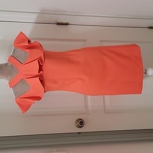 Trina Turk, Size 2 Orangy-Pink Cold Shoulder Dress, Excellent Used Condition